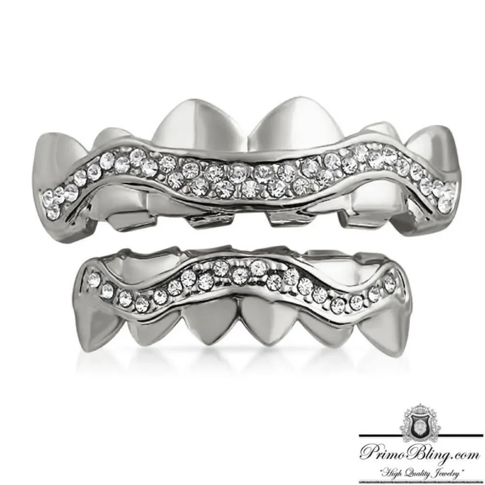 Silver Plated Wavy Hip Hop Grillz Set